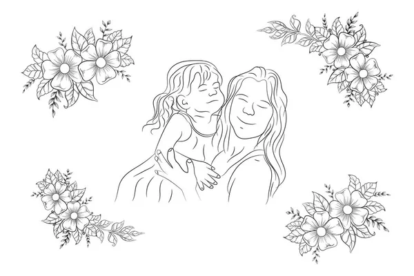 母と子は幸せな母の日のグリーティングカードの飾り — ストックベクタ