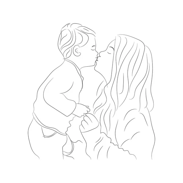 Mutter Und Kind Lieben Grußkartenschmuck Für Einen Glücklichen Muttertag — Stockvektor