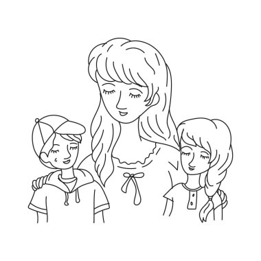 Anne ve çocuk mutlu anneler günü için tebrik kartlarını severler.