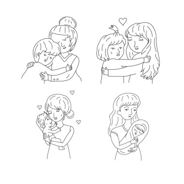 Anne ve çocuk mutlu anneler günü için tebrik kartlarını severler.