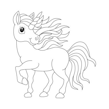 Tek boynuzlu at çocukları çocuklar için boş sayfa yazdırılabilir tasarımı boyuyor