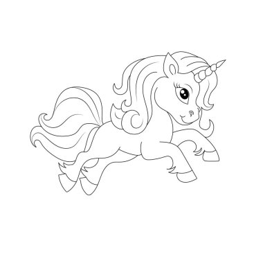 Tek boynuzlu at çocukları çocuklar için boş sayfa yazdırılabilir tasarımı boyuyor