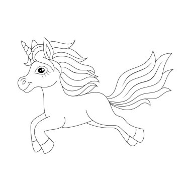 Tek boynuzlu at çocukları çocuklar için boş sayfa yazdırılabilir tasarımı boyuyor
