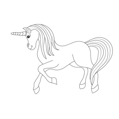 Tek boynuzlu at çocukları çocuklar için boş sayfa yazdırılabilir tasarımı boyuyor