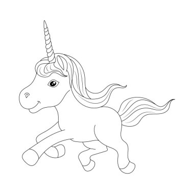 Tek boynuzlu at çocukları çocuklar için boş sayfa yazdırılabilir tasarımı boyuyor