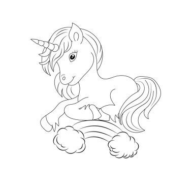 Tek boynuzlu at çocukları çocuklar için boş sayfa yazdırılabilir tasarımı boyuyor