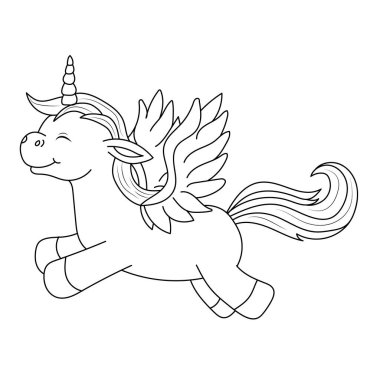 Tek boynuzlu at çocukları çocuklar için boş sayfa yazdırılabilir tasarımı boyuyor