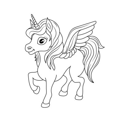 Çizgi sanatı tek boynuzlu atlar çocuk resimleme kitabı sayfası