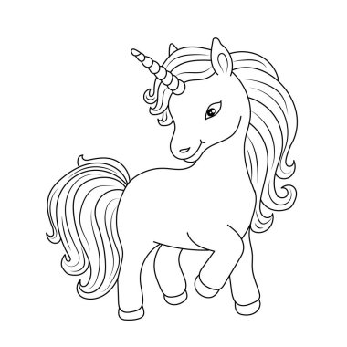 Çizgi sanatı tek boynuzlu atlar çocuk resimleme kitabı sayfası