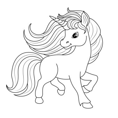 Çizgi sanatı tek boynuzlu atlar çocuk resimleme kitabı sayfası