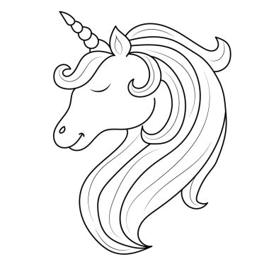 Çizgi sanatı tek boynuzlu atlar çocuk resimleme kitabı sayfası