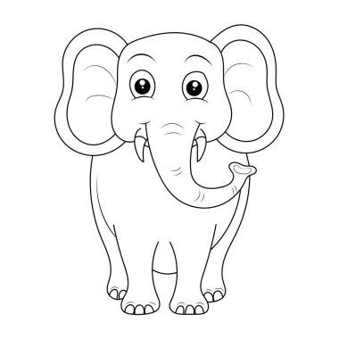 Çocuklar için fil boyama sayfası. Fil tasviri çizilmiş. 
