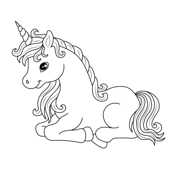Ilustrasi Anak Unicorn Seni Baris Untuk Halaman Buku Mewarnai Anak - Stok Vektor