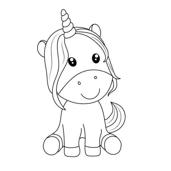 Ilustrasi Anak Unicorn Seni Baris Untuk Halaman Buku Mewarnai Anak - Stok Vektor