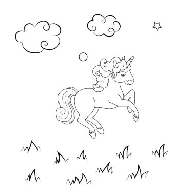 Sevimli tek boynuzlu at ile Çocuk Boyama sayfası tasarımı