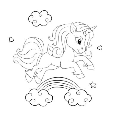 Sevimli tek boynuzlu at ile Çocuk Boyama sayfası tasarımı