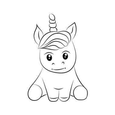 Sevimli tek boynuzlu at ile Çocuk Boyama sayfası tasarımı