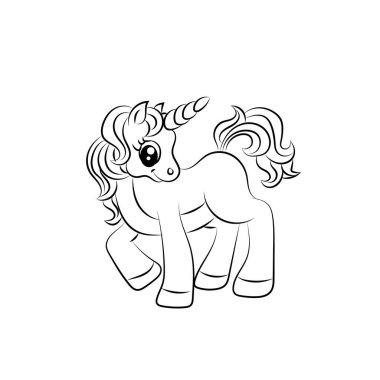 Sevimli tek boynuzlu at ile Çocuk Boyama sayfası tasarımı