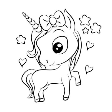 Sevimli tek boynuzlu at ile Çocuk Boyama sayfası tasarımı