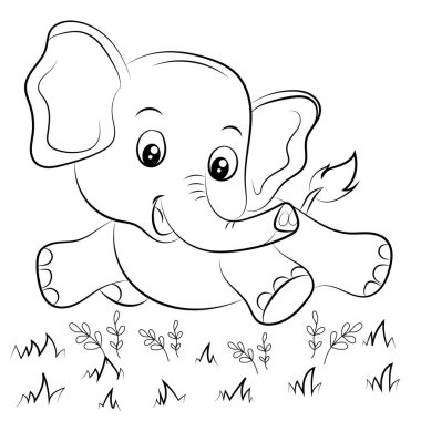 Çocuklar için fil boyama sayfası. Fil tasviri çizilmiş. 