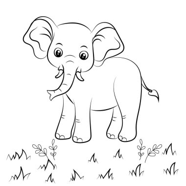 Çocuklar için fil boyama sayfası. Fil tasviri çizilmiş. 