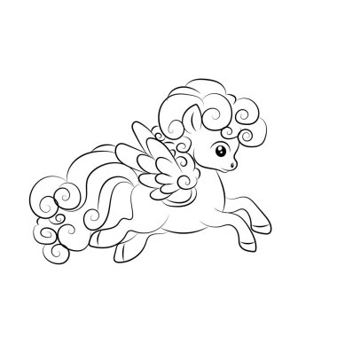 Çizgi sanatı tek boynuzlu atlar çocuk resimleme kitabı sayfası