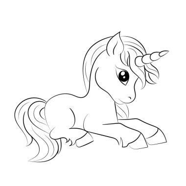 Çizgi sanatı tek boynuzlu atlar çocuk resimleme kitabı sayfası