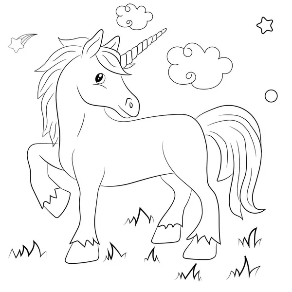 Children Coloring Page Design Cute Unicorn — Stock Vector