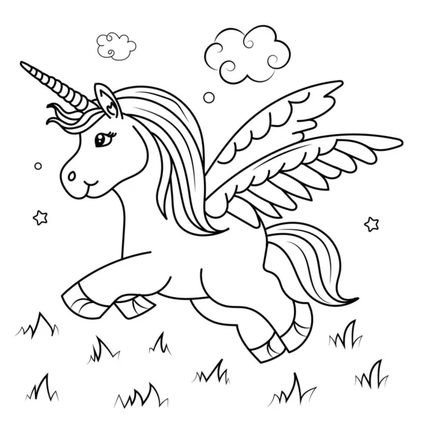 Children Coloring Page Design Cute Unicorn — Stock Vector