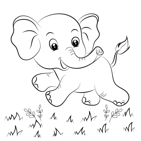 Elephant Coloring Page Kids Hand Drawn Elephant Outline Illustration
