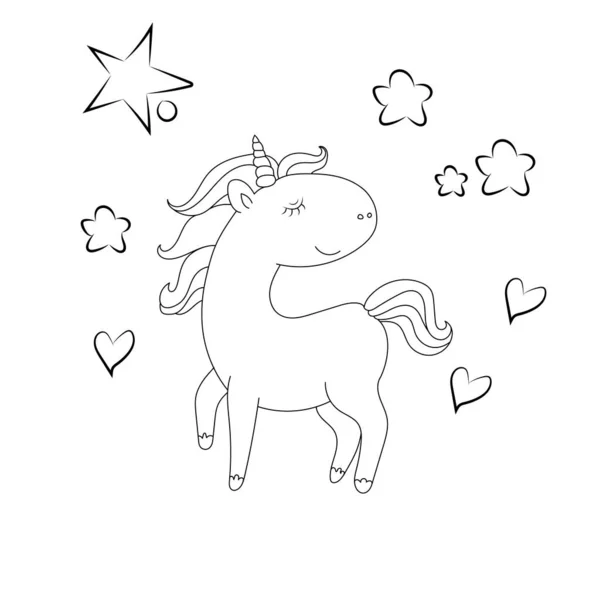 Unicorn kids coloring page vector blank printable design for