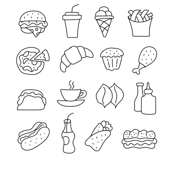 Kawaii Food Coloring Pages — Stock Vector