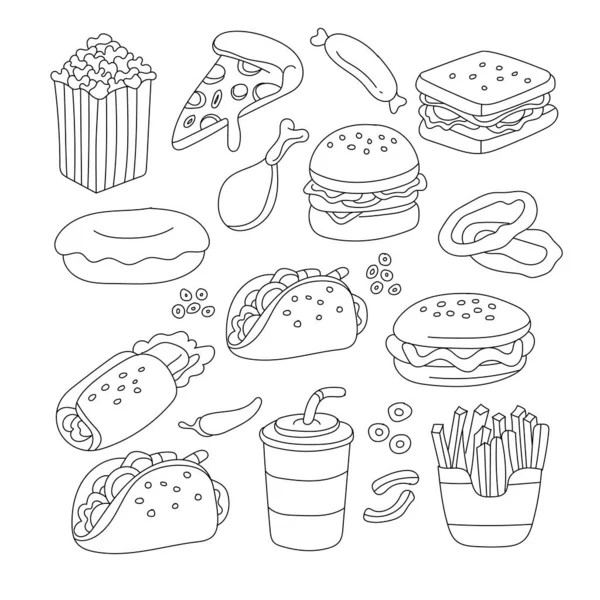 Kawaii Pages Colorier Alimentaires — Image vectorielle