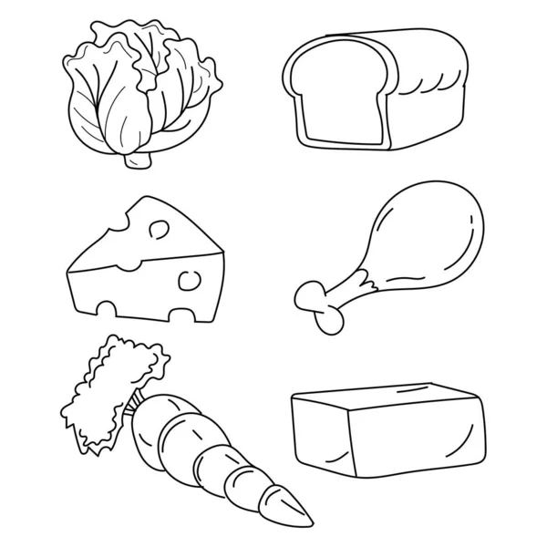 Страницы Раскраски Пищевых Продуктов Кавайи — стоковый вектор