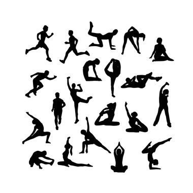 Meditasyon silueti yoga siluetleri ayarlandı