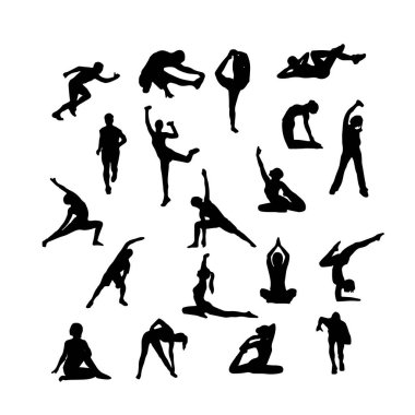 Meditasyon silueti yoga siluetleri ayarlandı