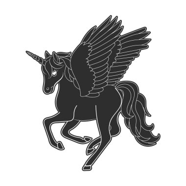 Düz tasarım tek boynuzlu at silueti çizimi