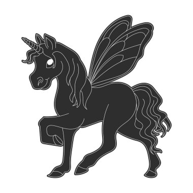 Düz tasarım tek boynuzlu at silueti çizimi