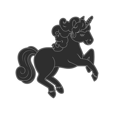 Düz tasarım tek boynuzlu at silueti çizimi