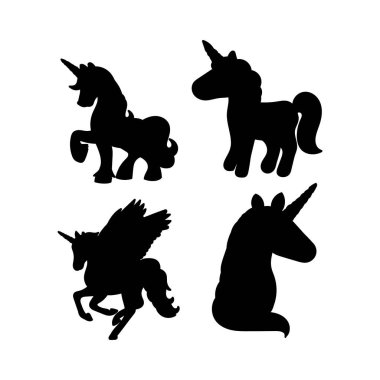 Flat design unicorn silhouette set illustration clipart