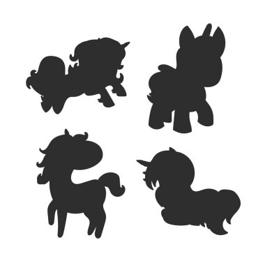 Düz tasarım tek boynuzlu at silueti çizimi