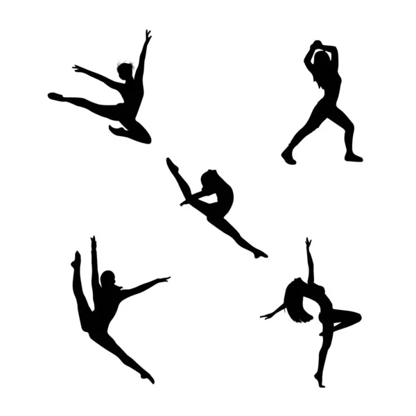 女性の踊りシルエットセット — ストックベクタ