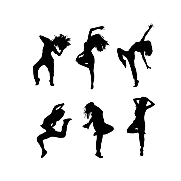 Mulheres Dançando Silhuetas Conjunto —  Vetores de Stock