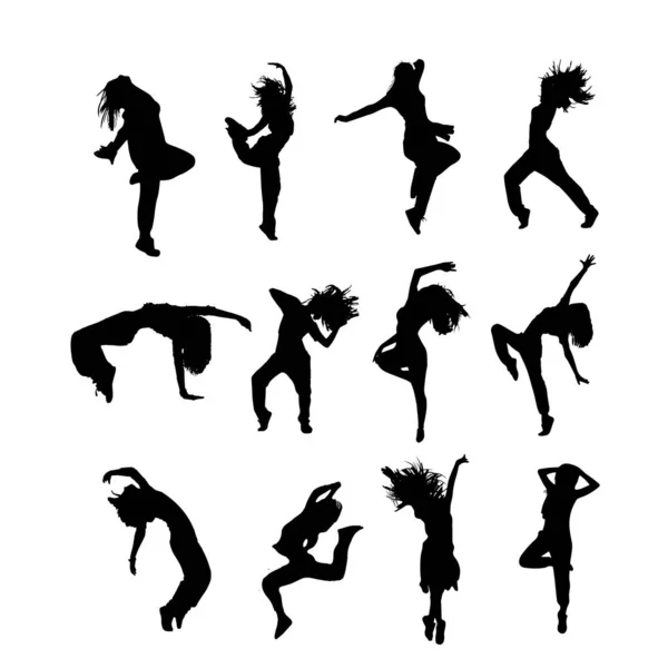 Frauen Tanzen Silhouetten Gesetzt — Stockvektor