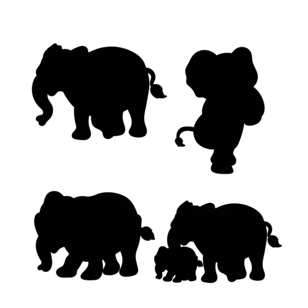 Conjunto Silueta Personaje Elefante — Vector de stock