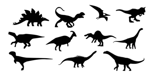 Silhouettes Dinosaures Noirs Pour Enfants — Image vectorielle