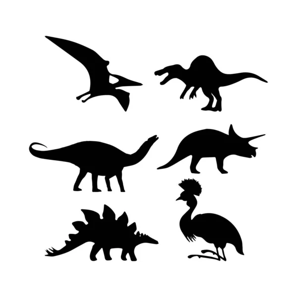 Czarne Sylwetki Dinozaurów Dla Dzieci — Wektor stockowy