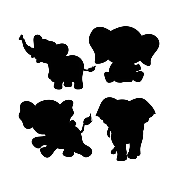 Conjunto Silhueta Caráter Elefante — Vetor de Stock