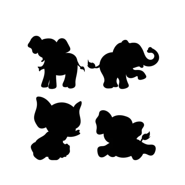 Conjunto Silhueta Caráter Elefante —  Vetores de Stock