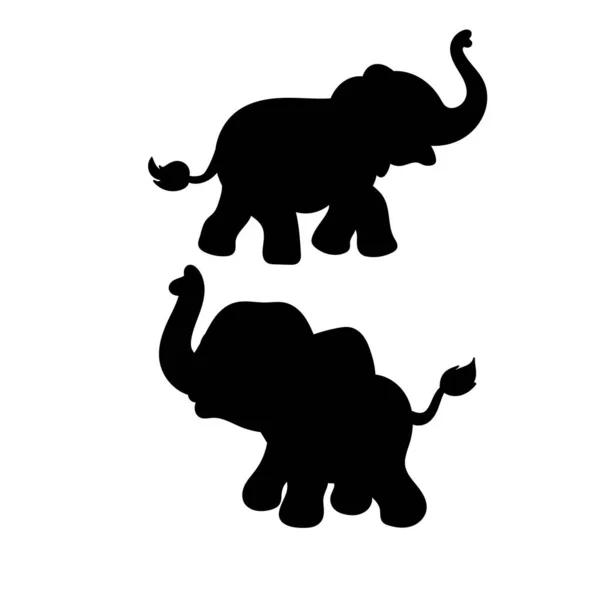 Набор Силуэтов Слонов — стоковый вектор